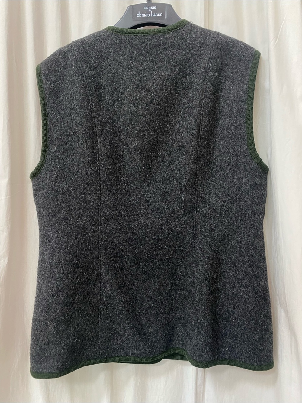 Vintage European Wool Gray Vest with Green Trim Antler Buttons 16 18 1X - Picture 4 of 4